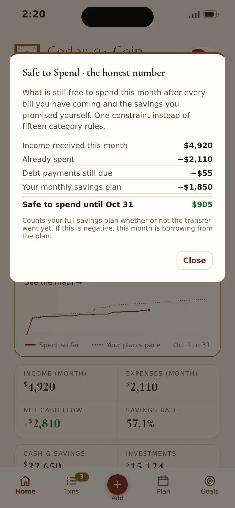 See the math on a phone: the income, spending, debt payments and savings plan behind Safe to Spend